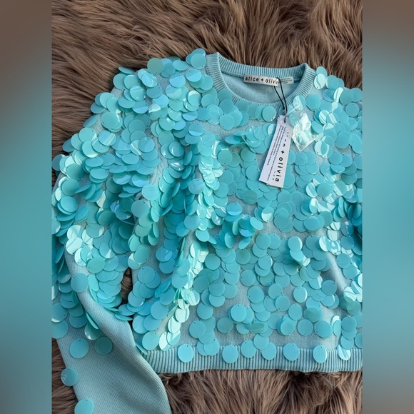 Alice Olivia Wool Aqua Sequin Sweater - Picture 5 of 8